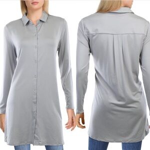 Eileen Fisher Classic Point Collar Button Up Tunic Top grey size XL